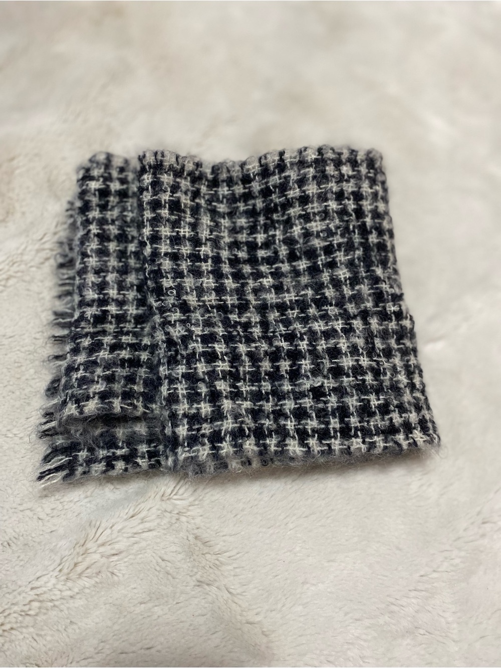 Donegal Designs wool/mohair black and white winter scarf